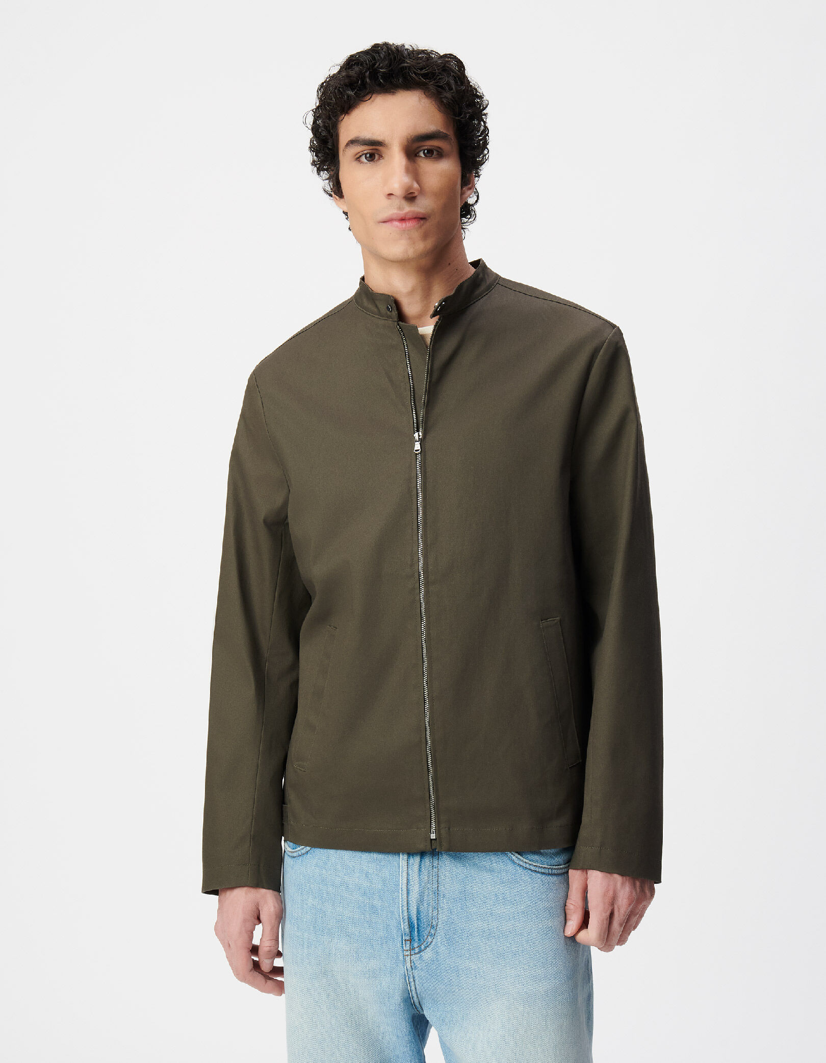 Veste kaki toile col pressionné Homme
