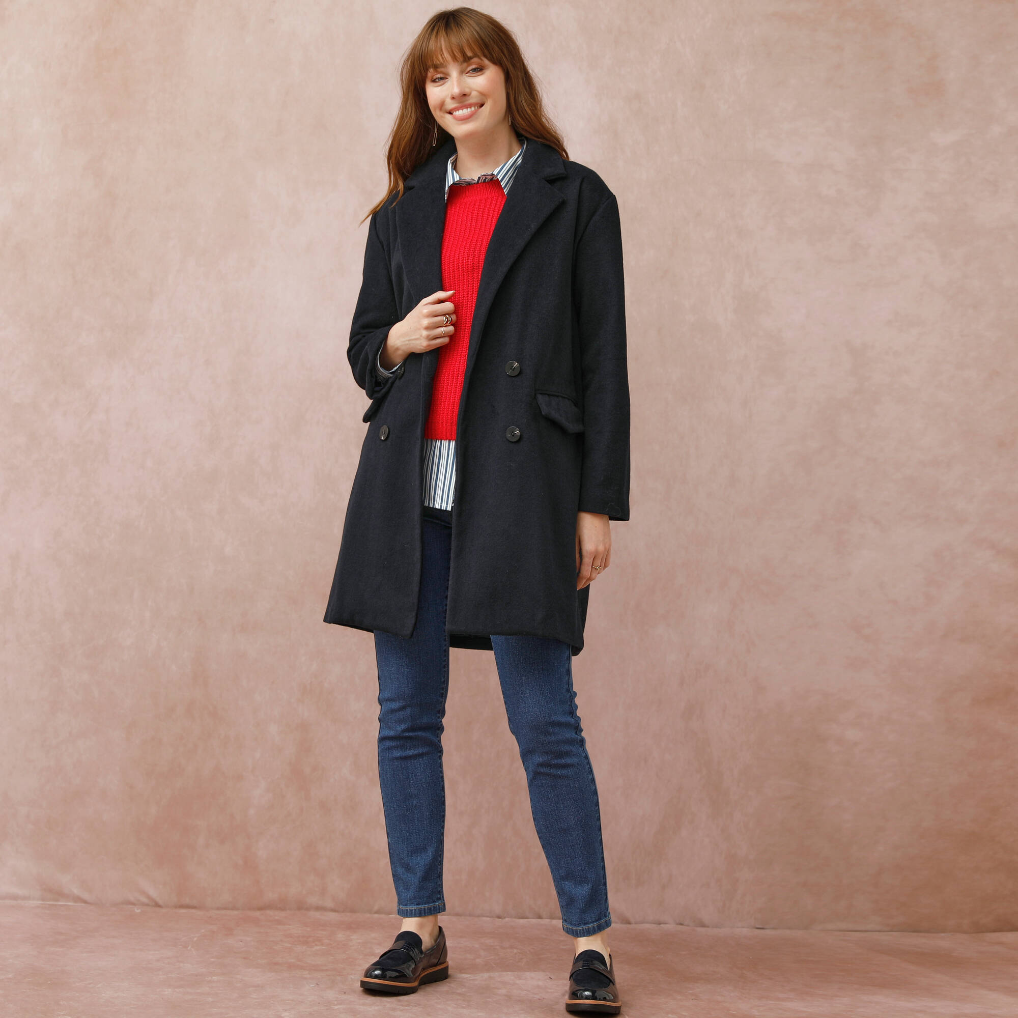 Manteau mi-long à col tailleur, boutonnage croisé