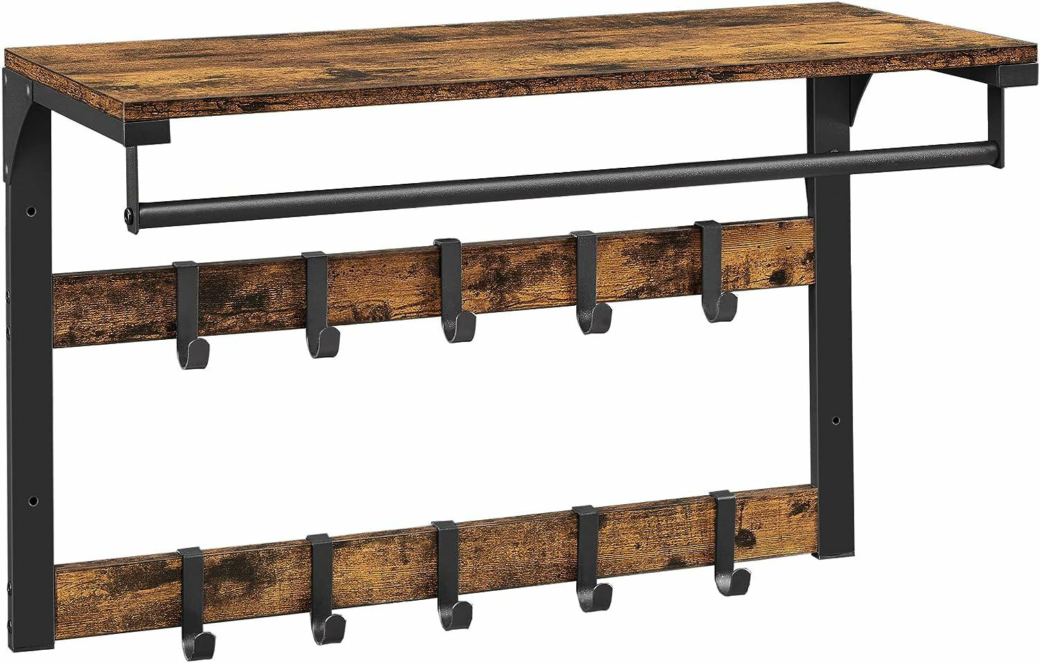 Industrialna Półka Ścienna z Wieszakiem na Ubrania Brązowo-Czarna 80 cm