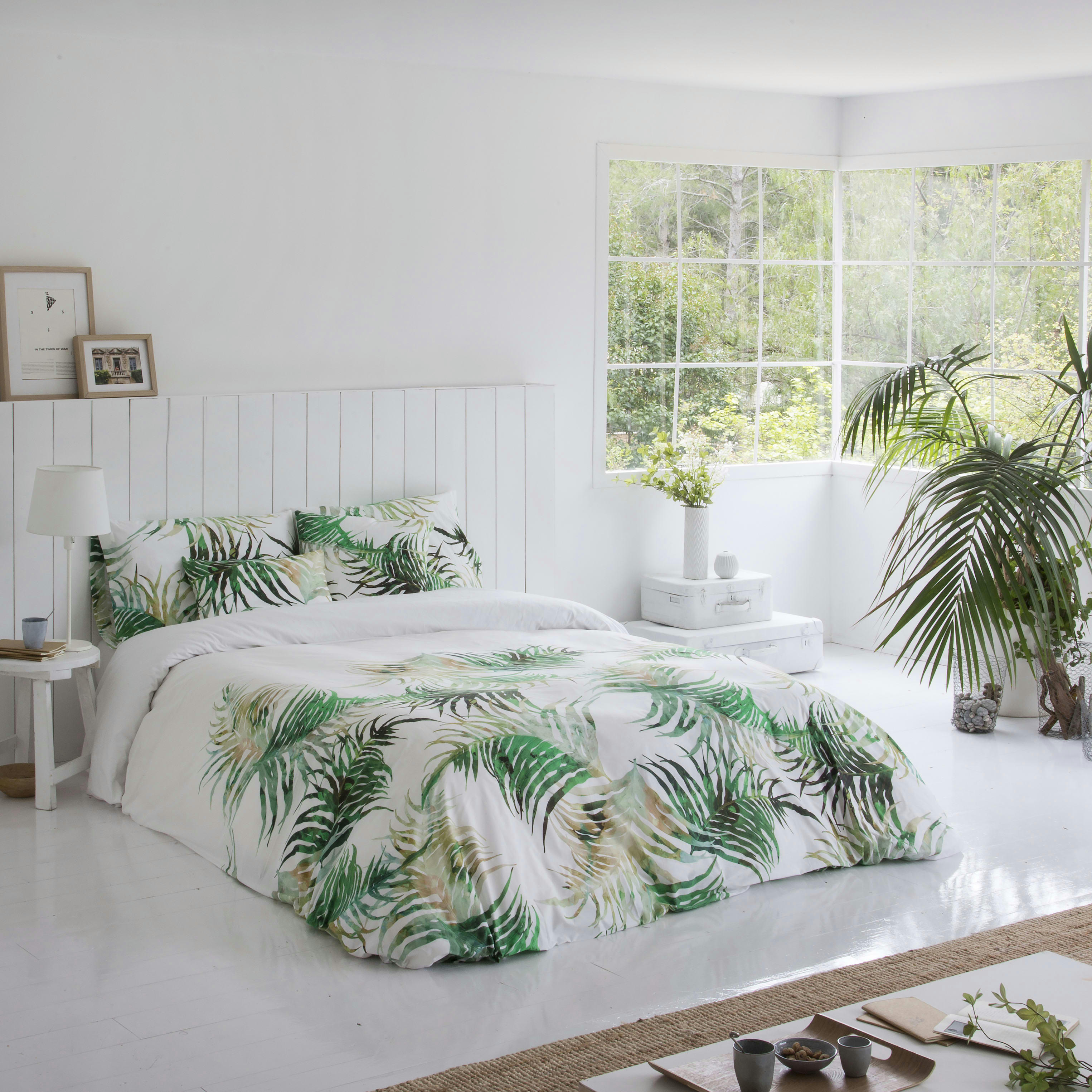 EGEA - Housse de couette imprimé floral en percale Coton Vert 140x200 cm