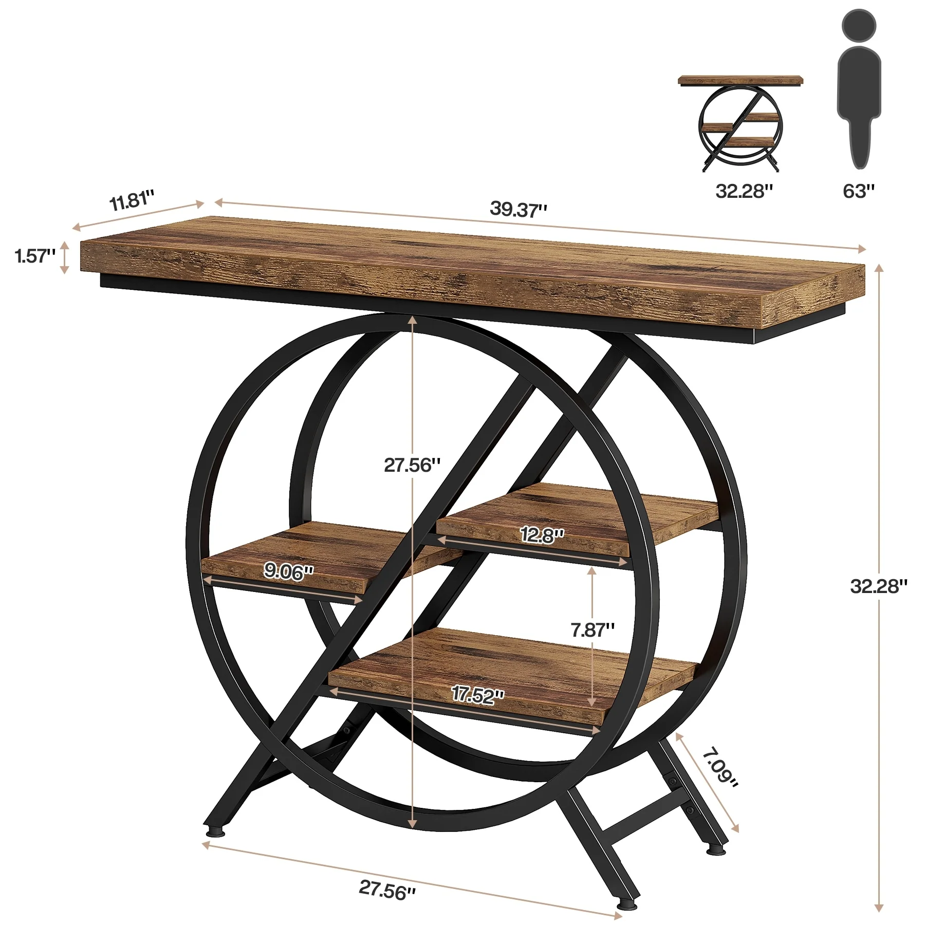 39.4-Inch Console Table, 4- Tier Industrial Entryway Table