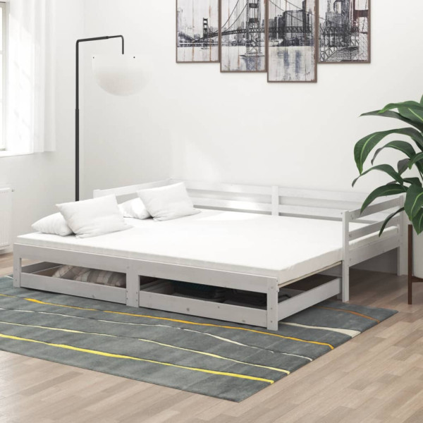 Łóżko Drewniane Rozsuwane Rama Łóżka Ze Stelażem Biała 2 x (90x200) cm