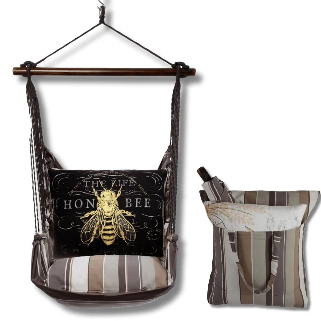 Magnolia Casual Swing Set 4 piece - Slate Gray Stripe w/ Vintage Bee on Black