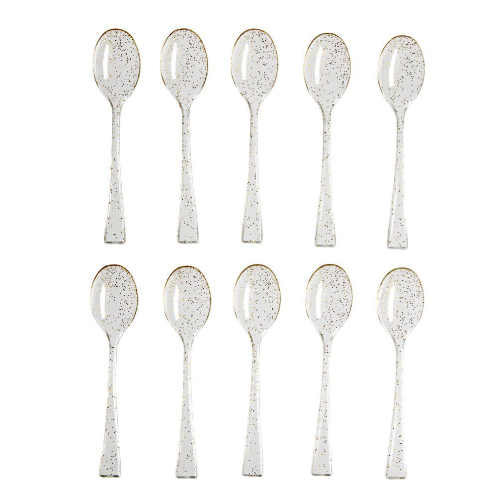 Mini cuillère plastique réutilisable x4 doré pailleté L6cm
