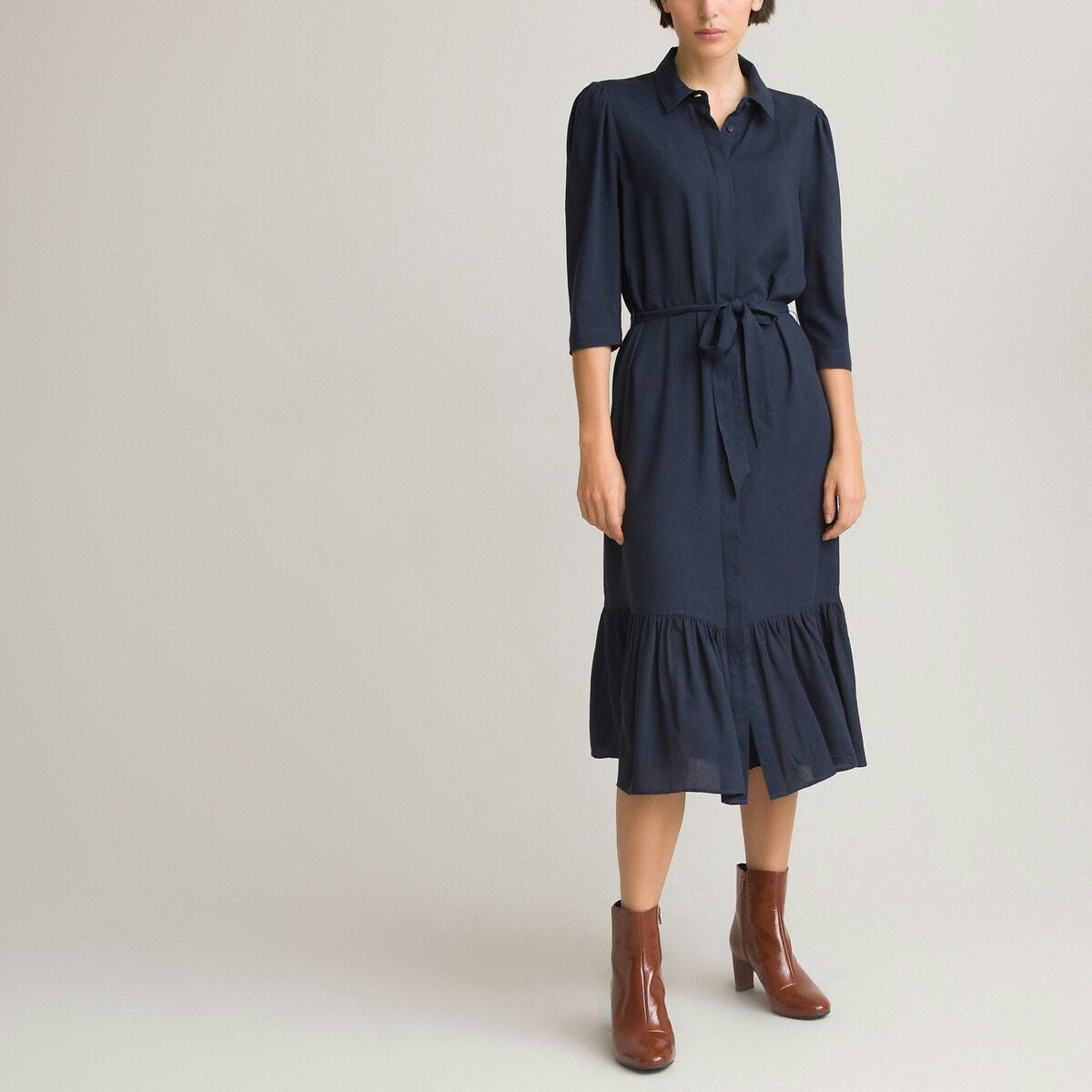 Robe-chemise longue, base volantée