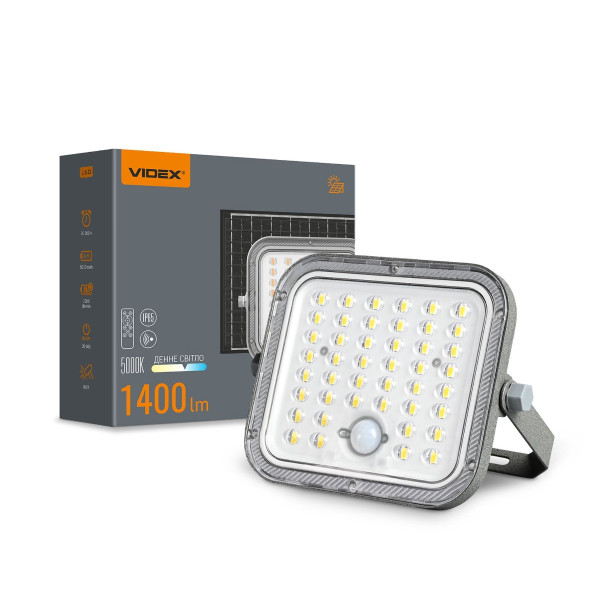Naświetlacz solarny LED z pilotem i czujnikiem 1400lm 5000K IP65 Videx