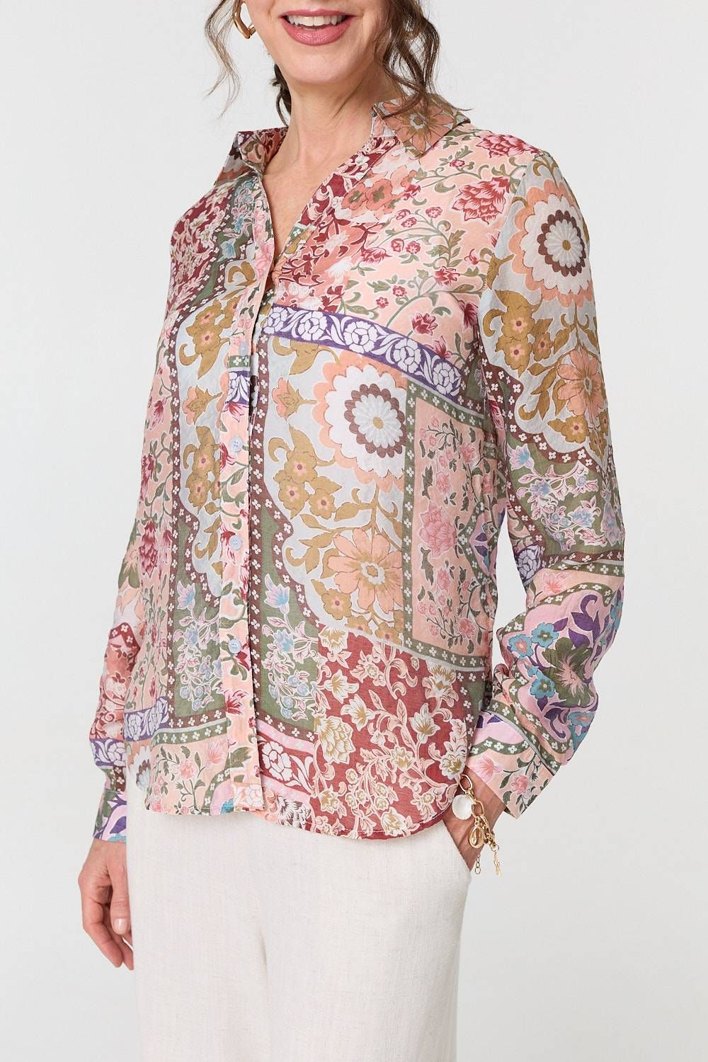 Izabel London Mosaic Print Long Sleeve Shirt