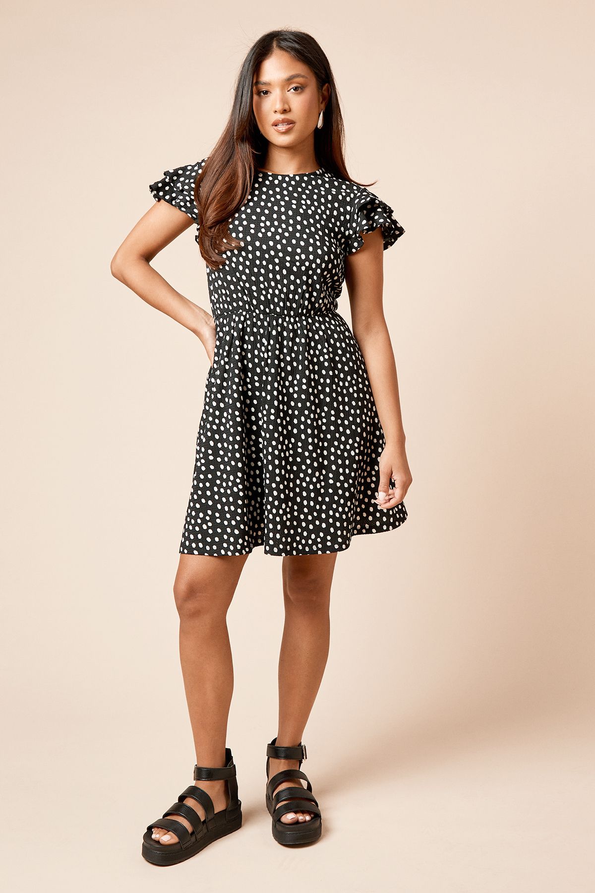 Dorothy Perkins Petite Mono Double Angel Sleeve Jersey Mini Dress