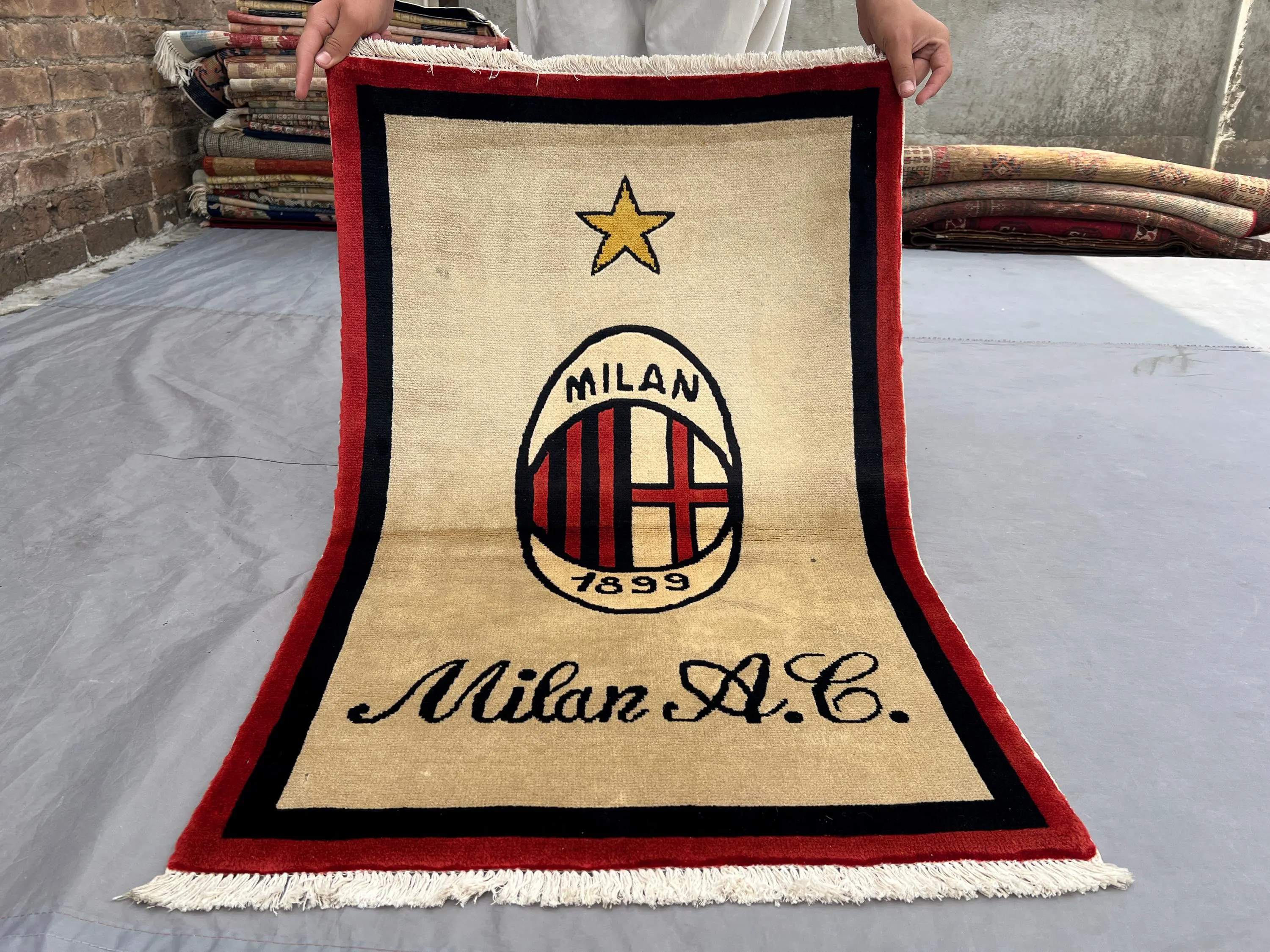 AC Milan Football Rug, Red Black Cream Soccer Fan Area Rug, 3.3 x 2.1 ft