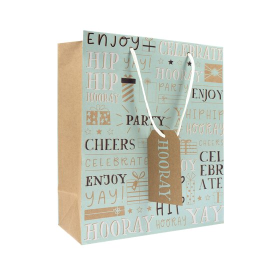 Kraft Hooray Text Gift Bag 28cm x 21cm