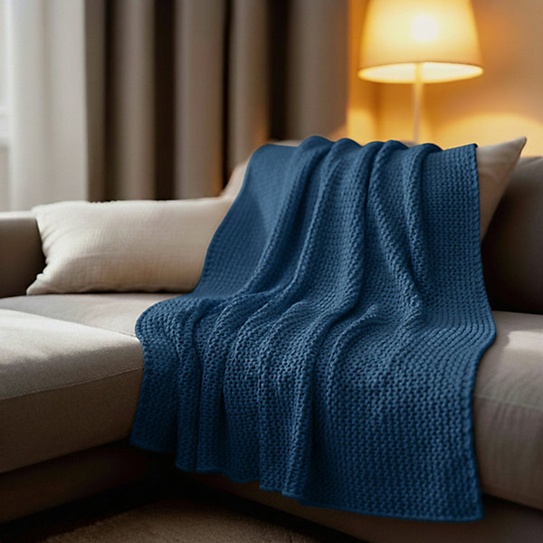 Couverture plaid bleu saphir 130x170cm TRICOVA - SACASA