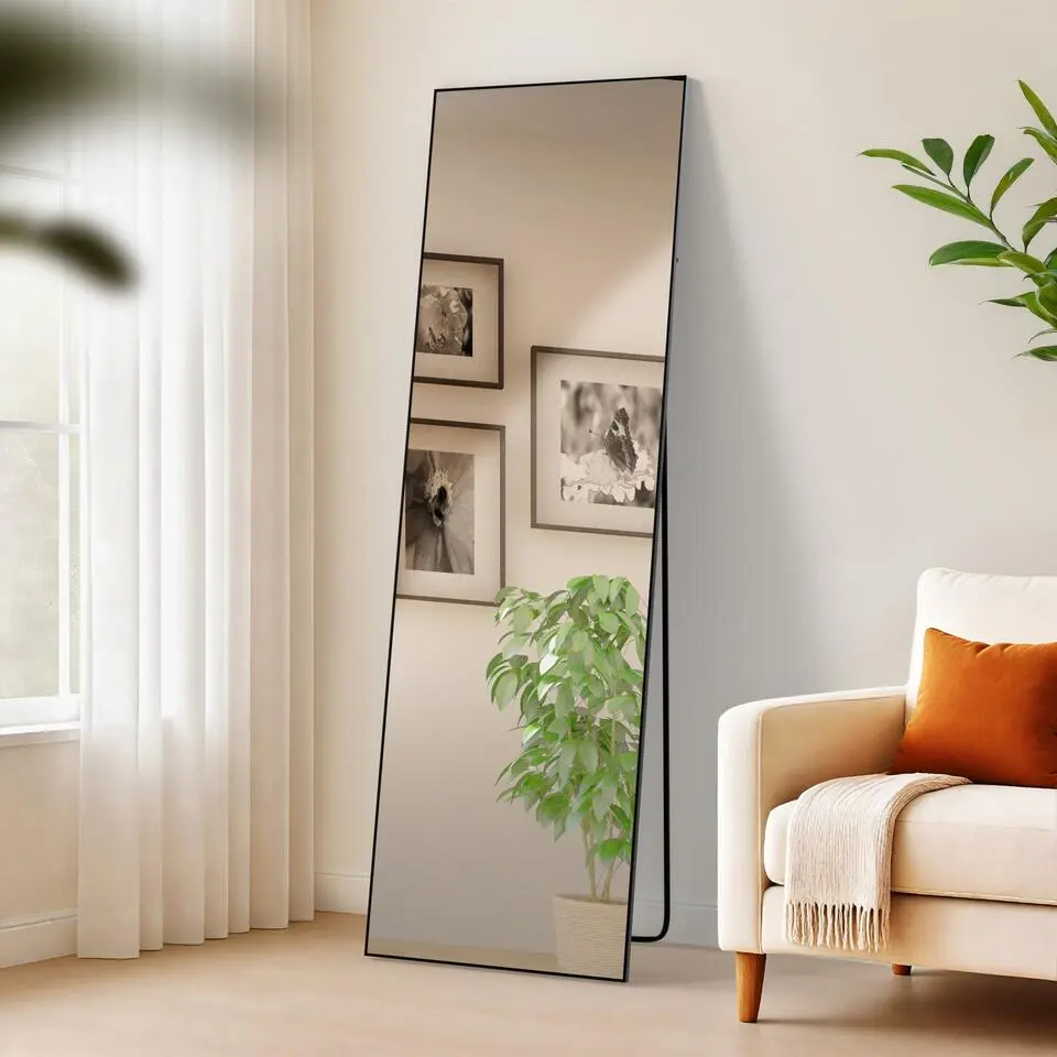 CLP Staande spiegel Benicia vierkant - Glas - mat zwart