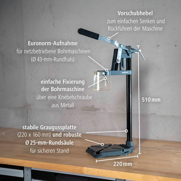 Bohrständer »SOLID«, BxHxL: 16 x 51 x 32 cm, 112 mm Ausladung, 55 mm Hub