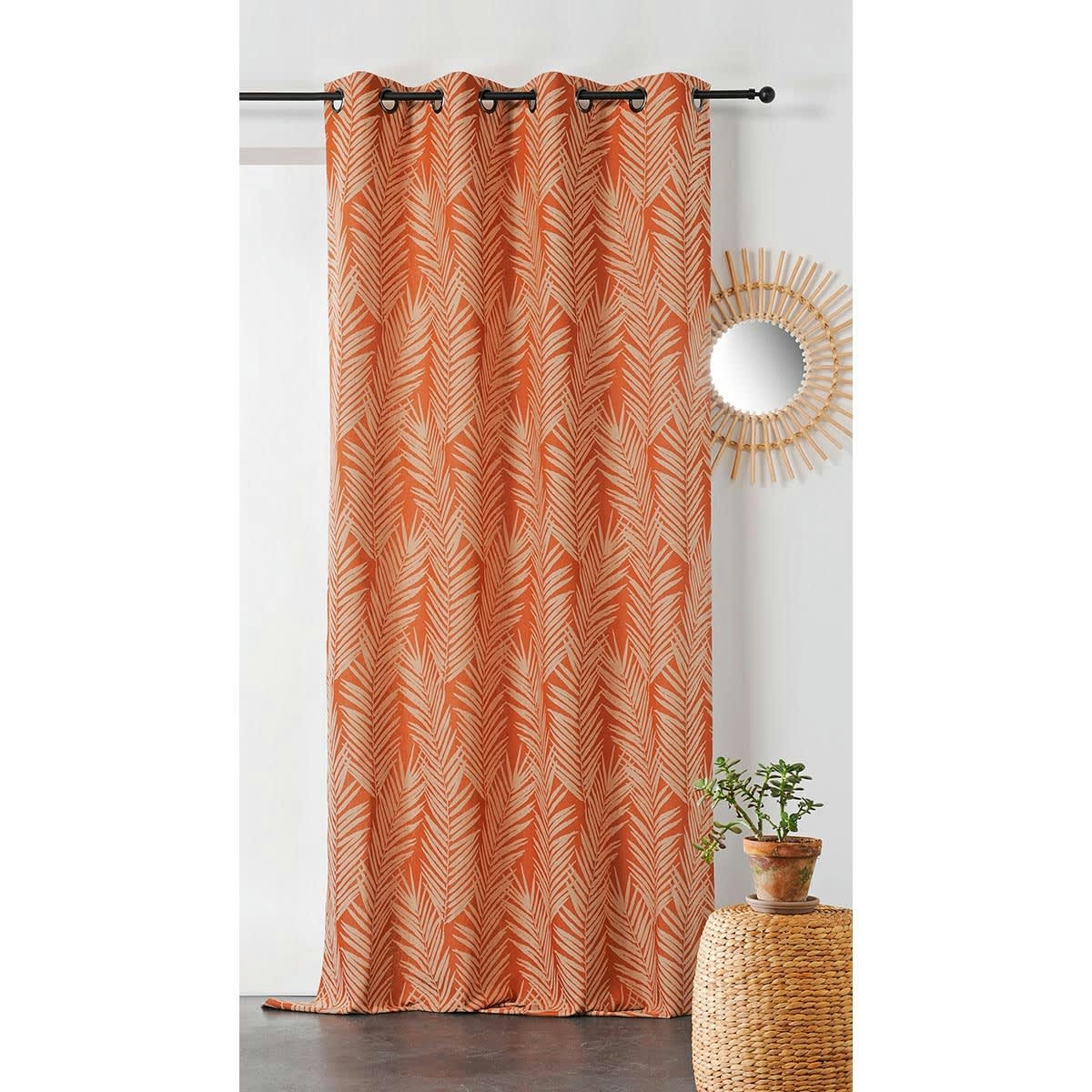 - Rideau imprimé feuille de palmier coton orange 140x240 cm