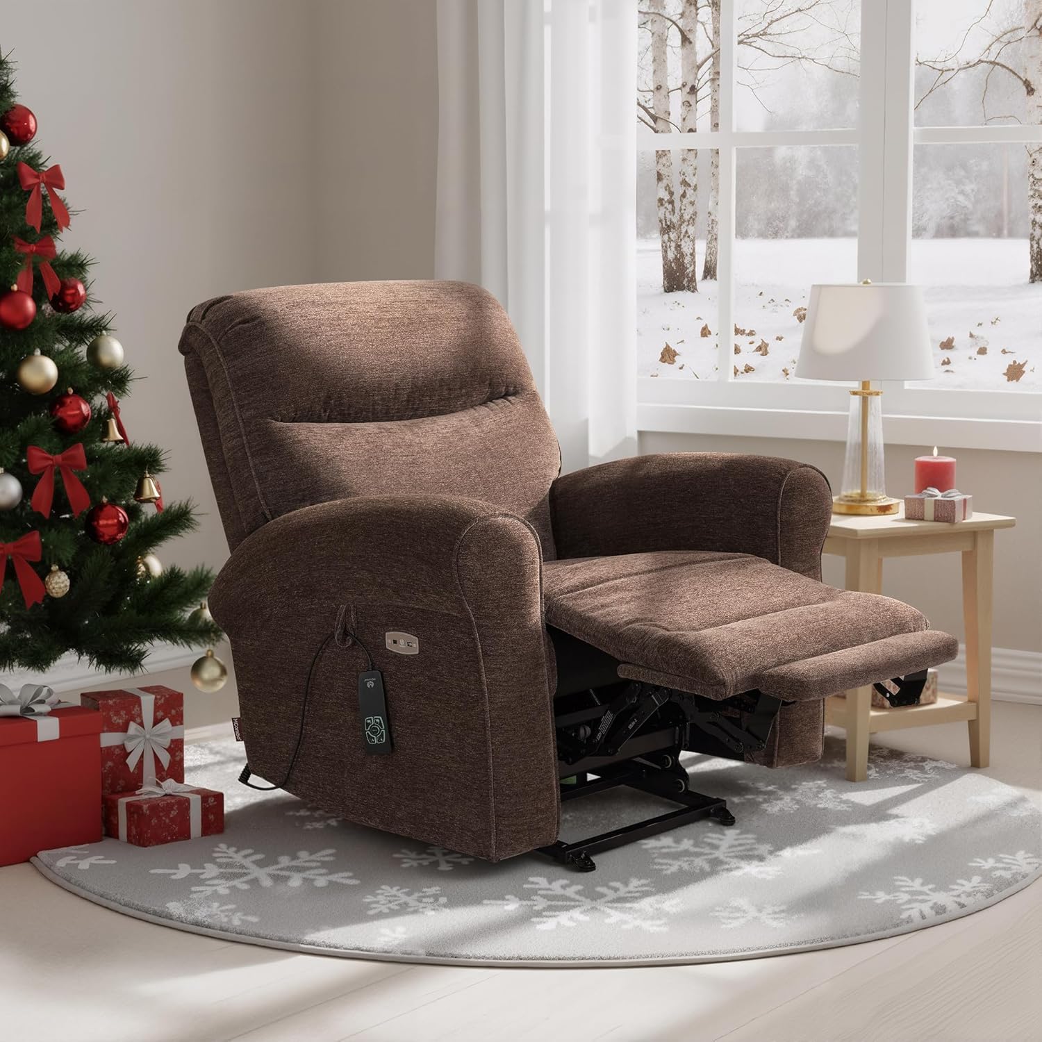 MCombo Dual Motor Power Lift Recliner Chair with Massage and Heat for Elderly, USB Ports, Lay Flat, Fabric 7666 (Dark Brown)