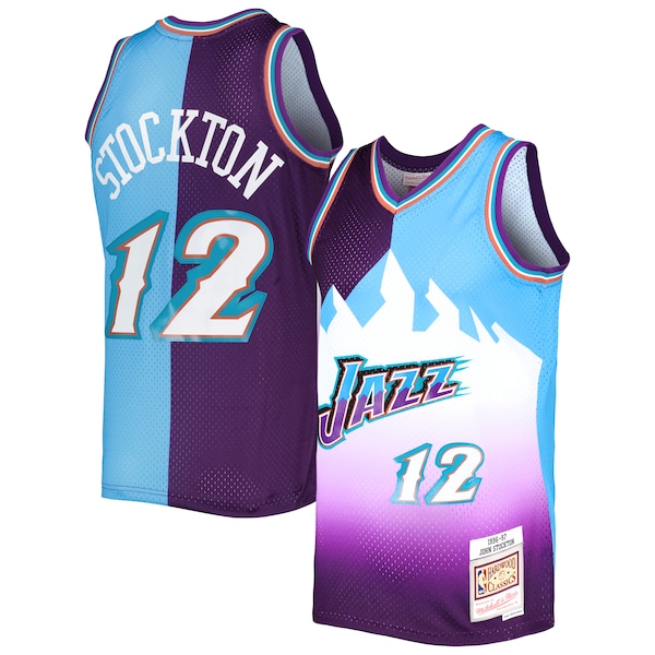 John Stockton Utah Jazz Hardwood Classics 1996/97 Split Swingman Jersey - Purple/Turquoise