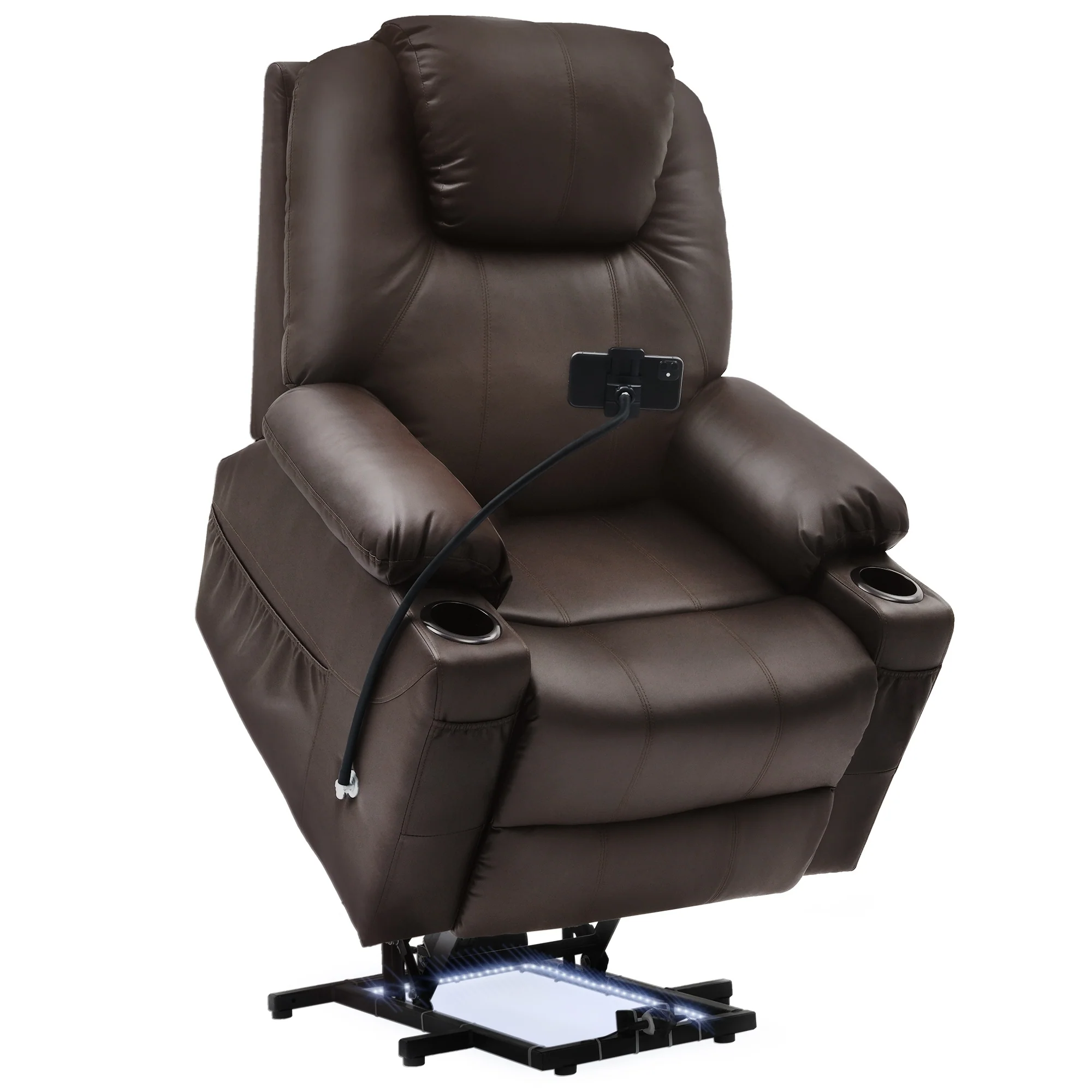 Modern Reclining Chair Fabric Massage with LED and Mobile Phone Holder
