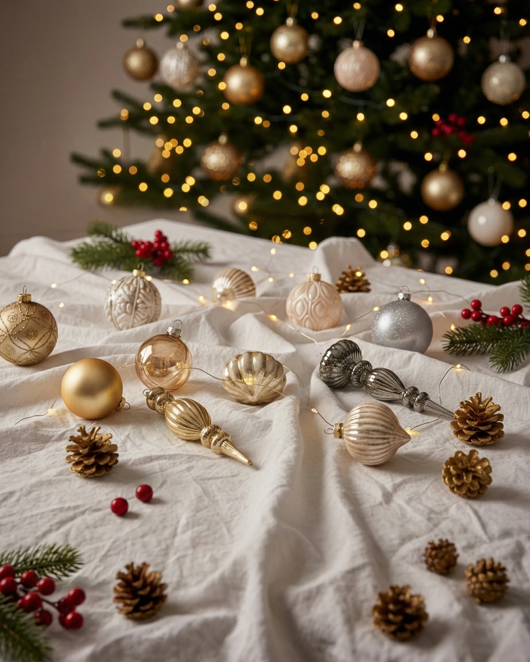 Set of 24 Baubles WINTERLIGHT Glass Rose Gold