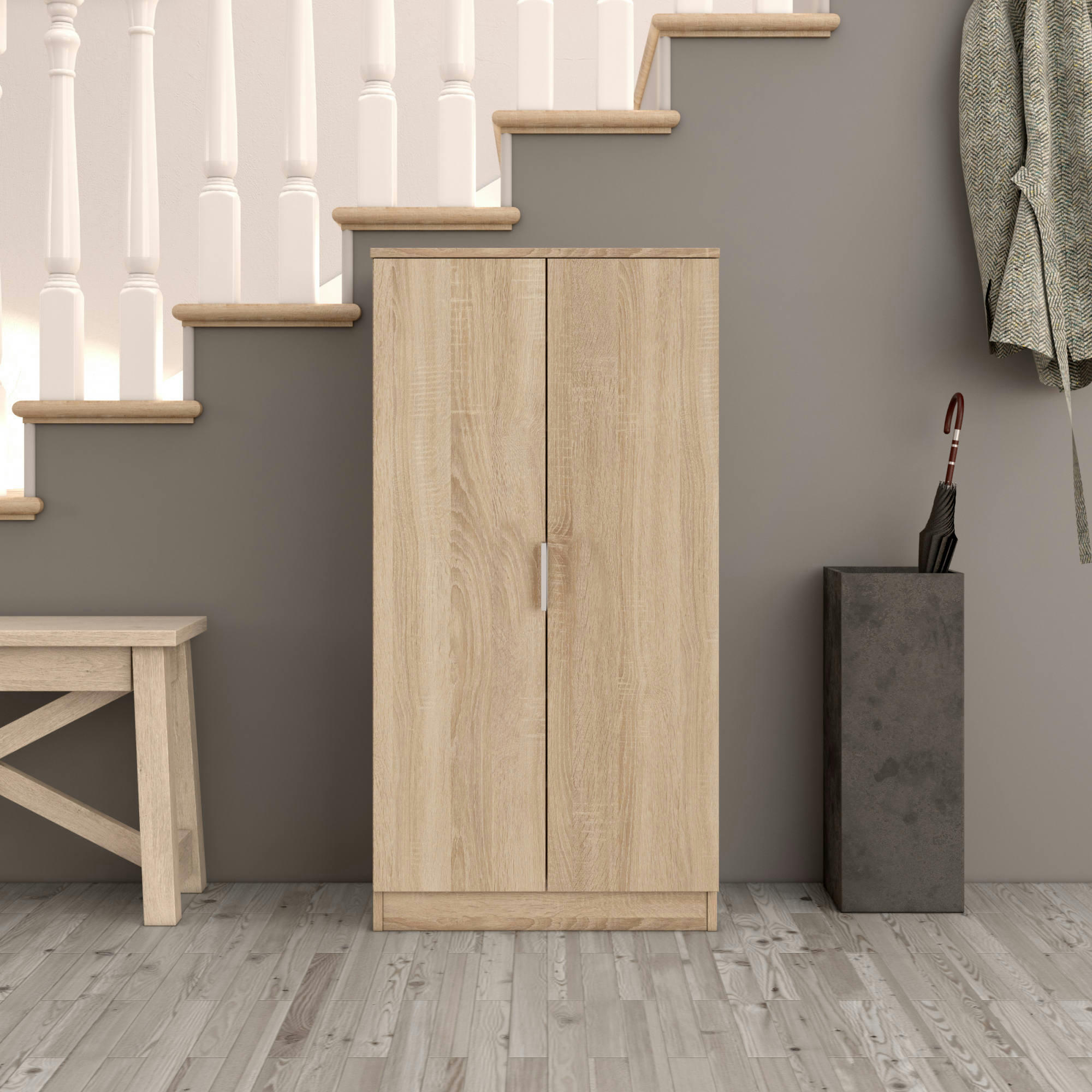 - Armoire polyvalente à 2 portes effet bois chêne