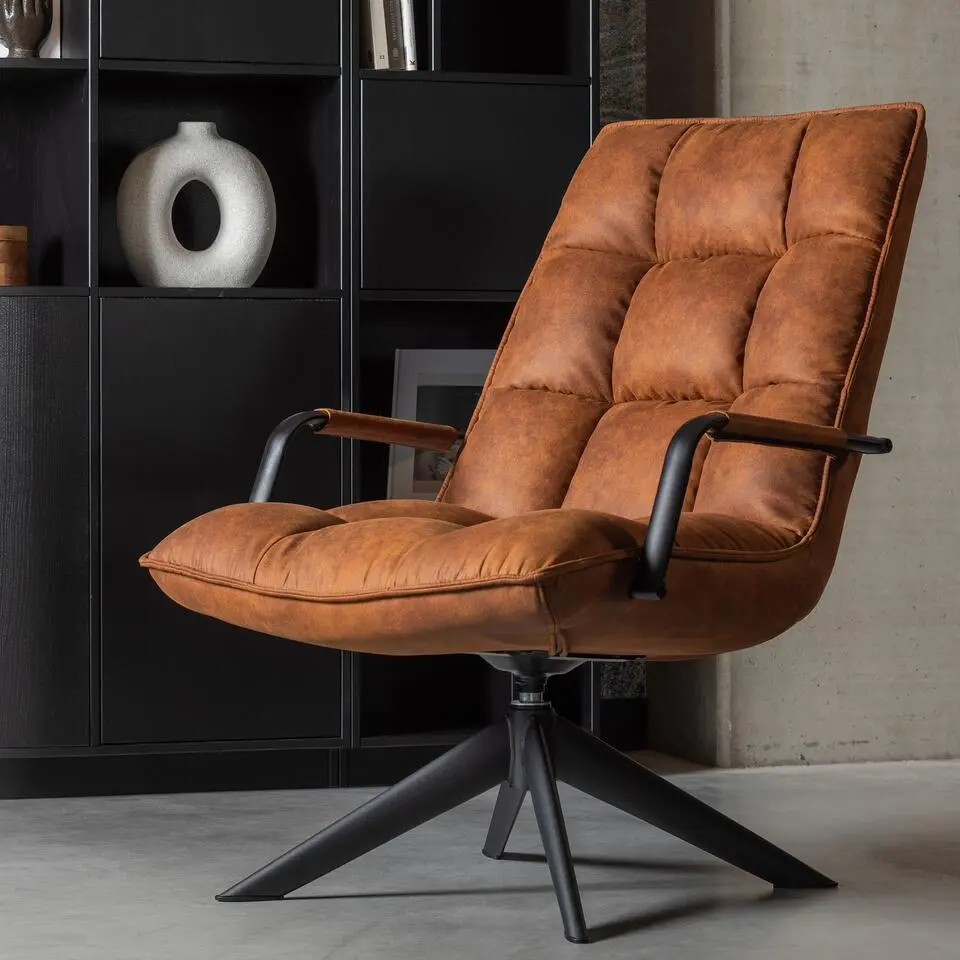 WOOOD Jouke Draaifauteuil - Kunstleer - Cognac - 96x70x85