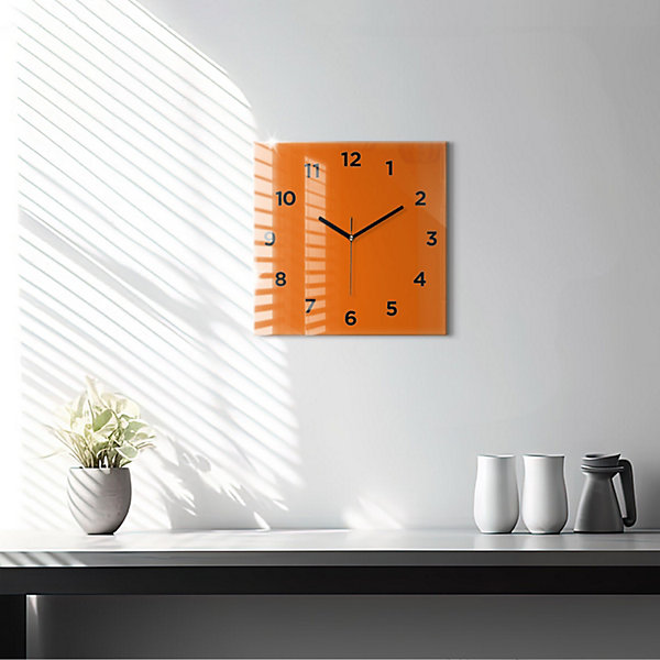 Horloge murale Wallfluent 30x30 cm Avec chiffres Aiguilles noires Orange 1 pcs