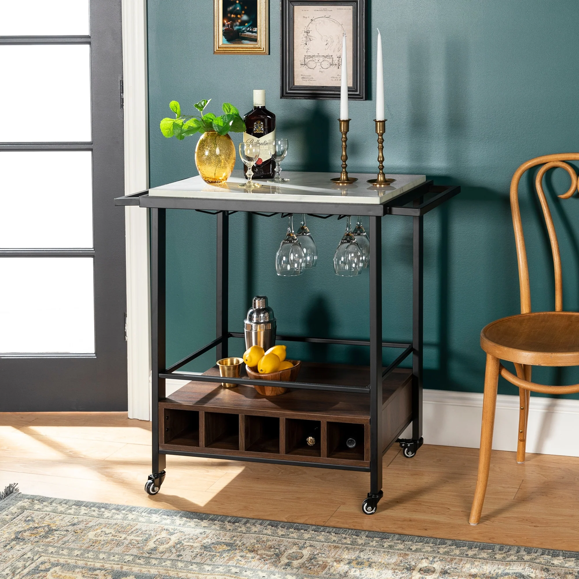 Middlebrook Faux Marble Serving Bar Cart