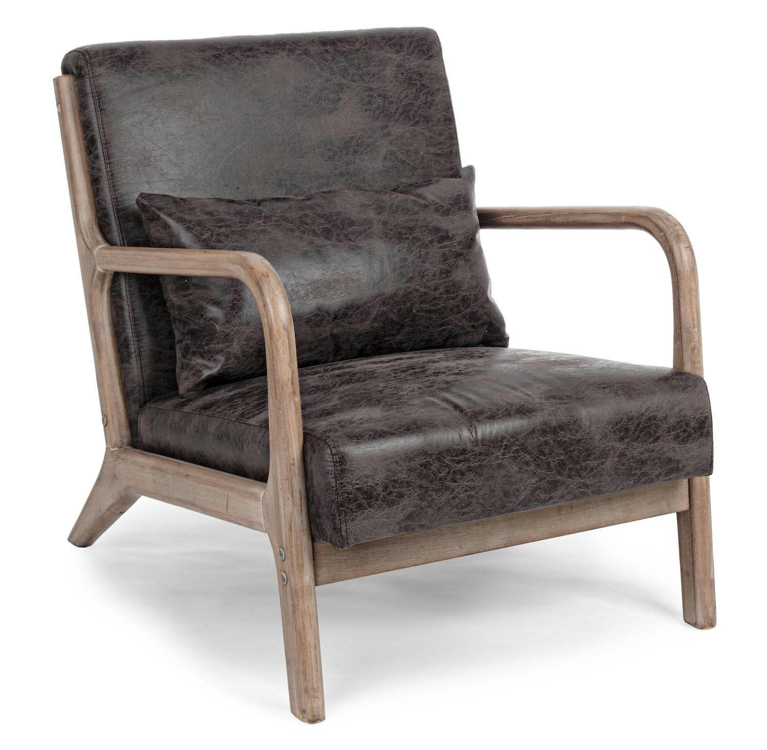 VINCENT - Fauteuil Scandinave marron aspect cuir vintage