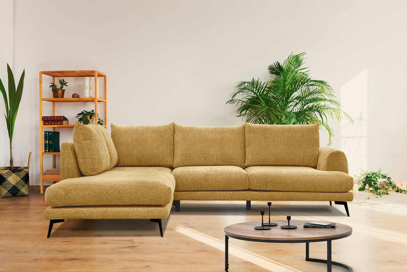 ADRIA - Canapé d'angle gauche 5 places tissu jaune