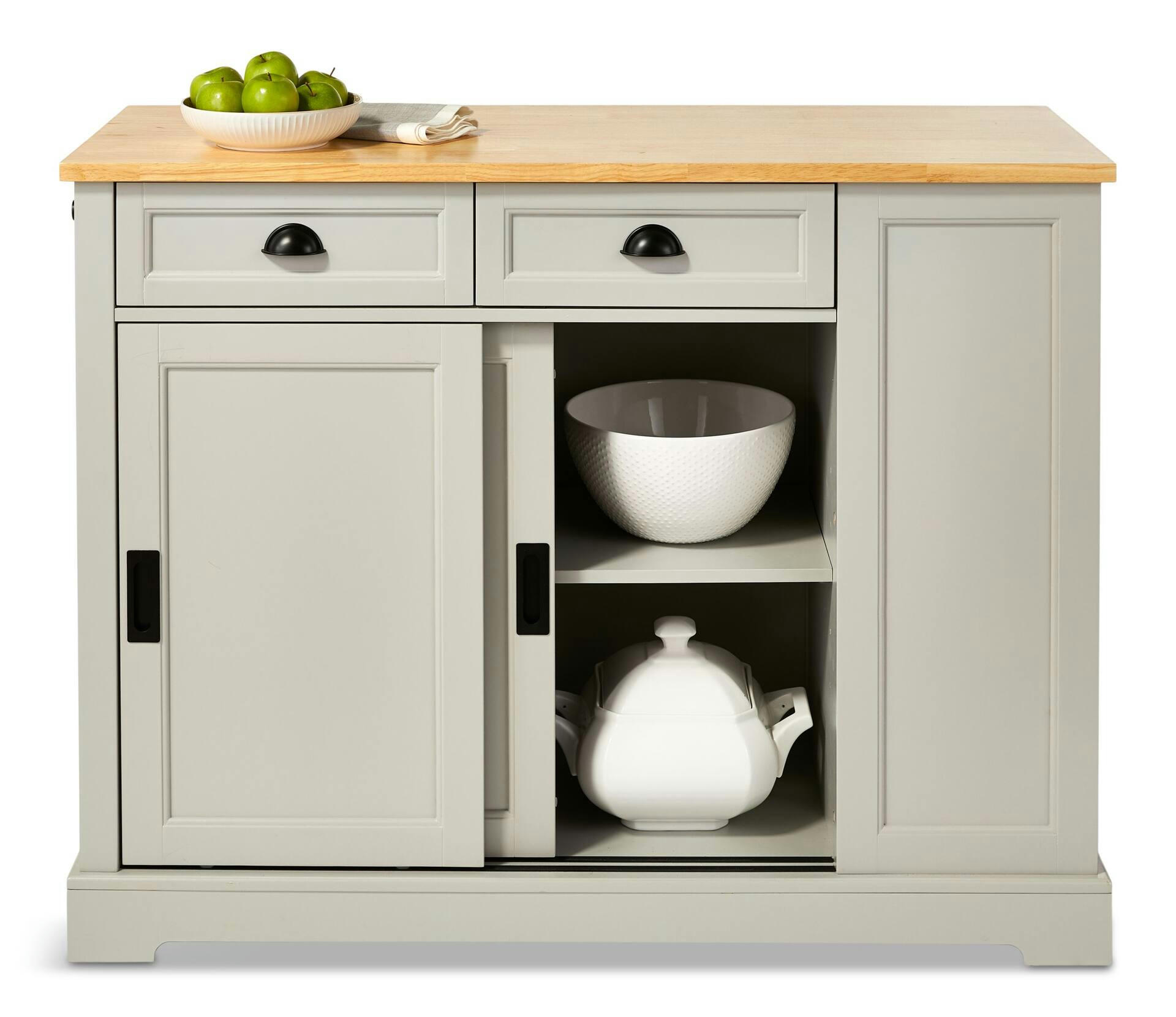 CANVAS Olsen Wood Top Sliding Door Kitchen Storage Island with Folding Leaf, Grey
