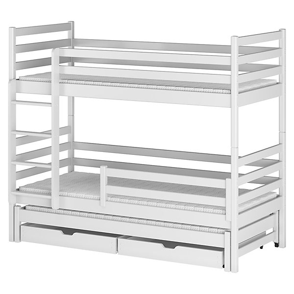 Lit superpose 90x200 sommier lit gigogne et tiroirs inclus Leo Blanc