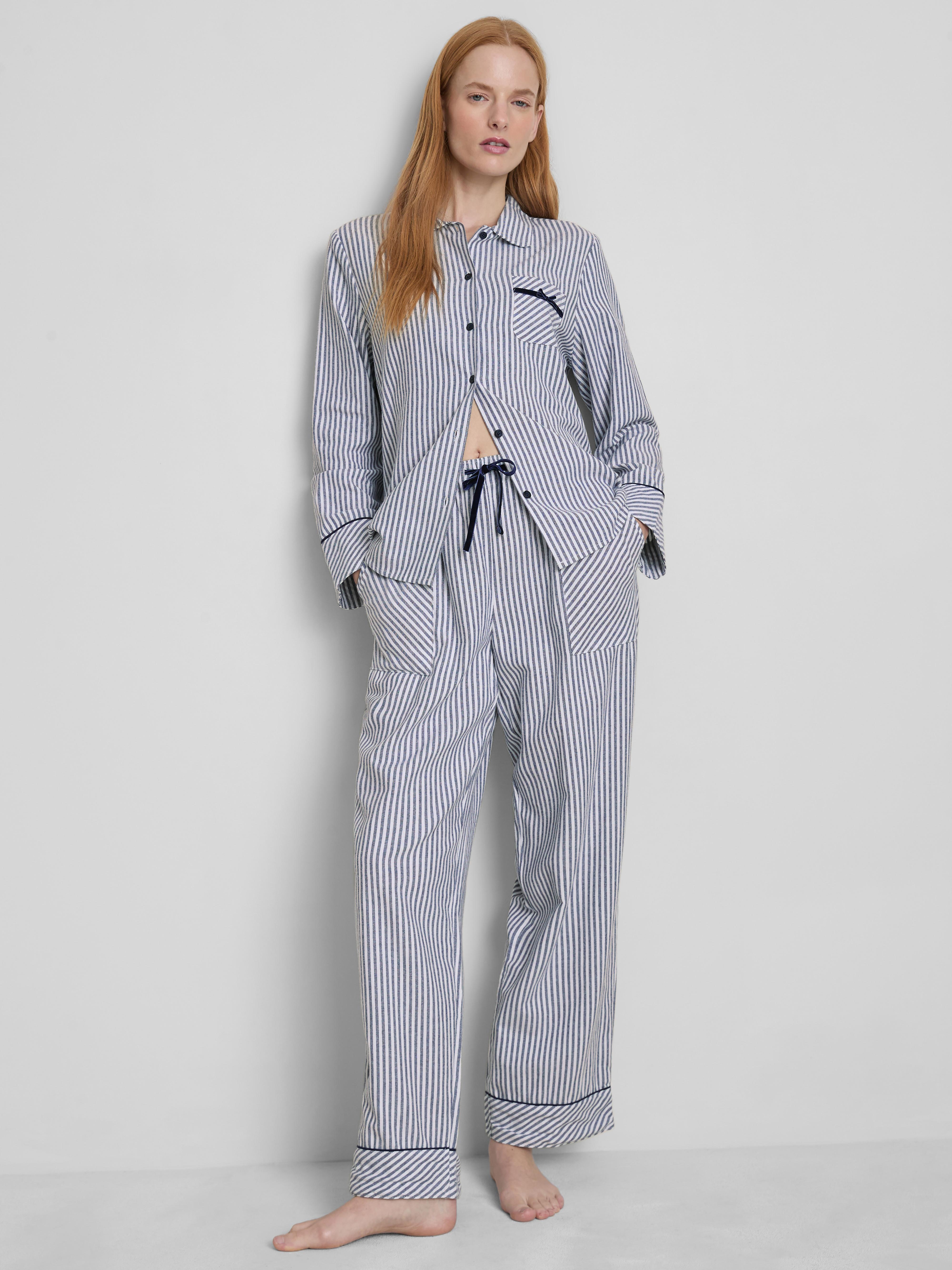 Striped Bow Detail Pajama Shirt