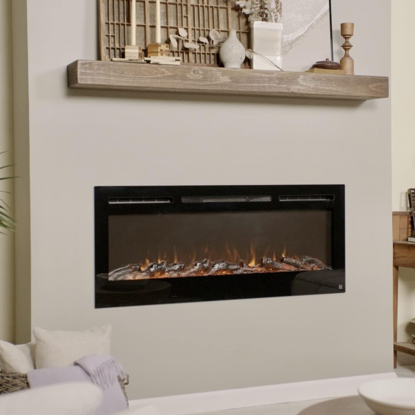 Touchstone Smart Electric Fireplace-The Sideline 50 Wide-in Wall Recessed - 30 Realistic Ember Color/Flame Options - 1,500W Heater w/Thermostat - Log & Crystal Hearth Options - Alexa/WiFi Enabled