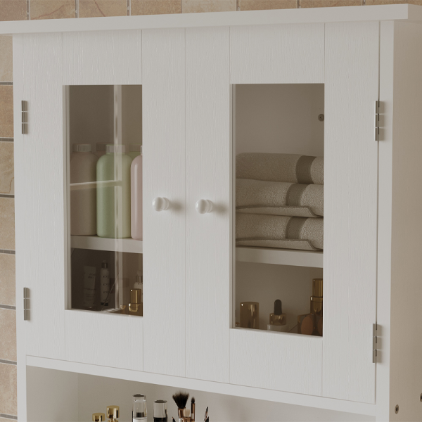 Szafka łazienkowa wisząca biała 2-drzwiowa szklana ścienna loft półki 58 cm