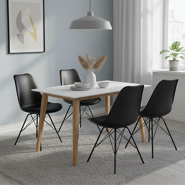 GRAM - Ensemble Tableet Blanche   4 Chaises Noires