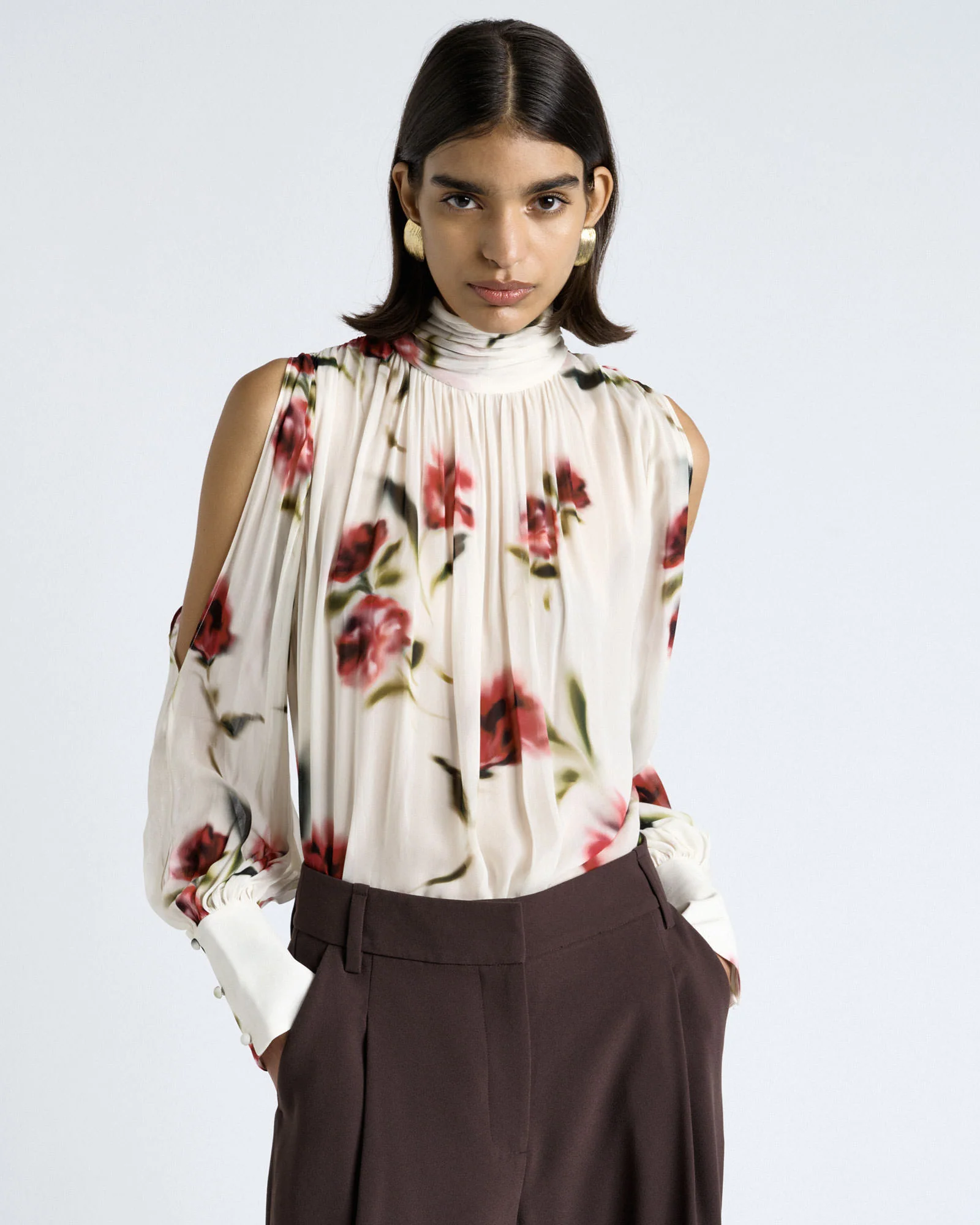 Blurred Floral Georgette Split Sleeve Top