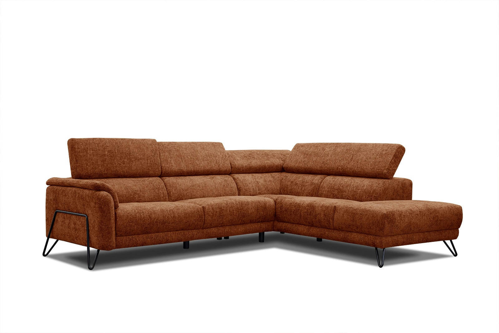 RODEN - Canapé d'angle droit 5 places tissu  rouge brique