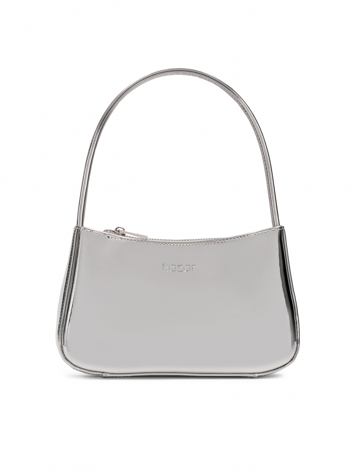 Silver leather baguette handbag