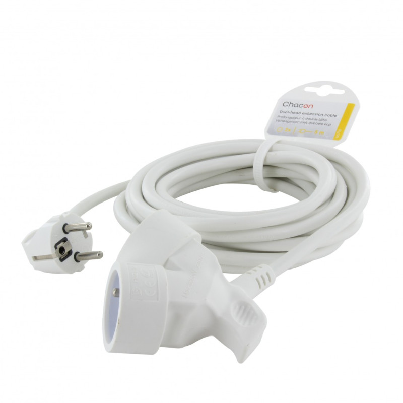 Allonge électrique à double tête blanche 3 x 1,5 mm² 5 m CHACON