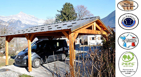 Carport 2 pentes 550 cm x 650 cm, bois DOUGLAS Français(Charpente en bois-auvent-abri voiture),36m². Garantie 10 ans