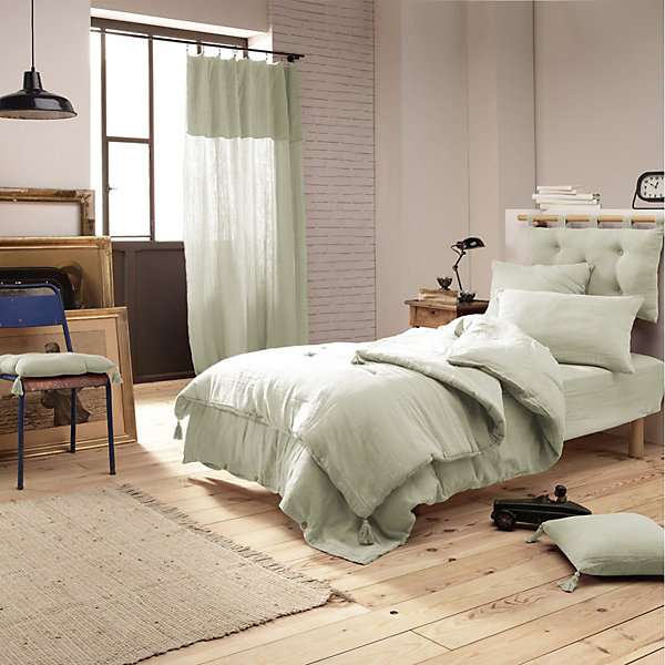 OUREA - Couvre-pied 150x150cm Capitonné Gaze de Coton Vert d'Eau