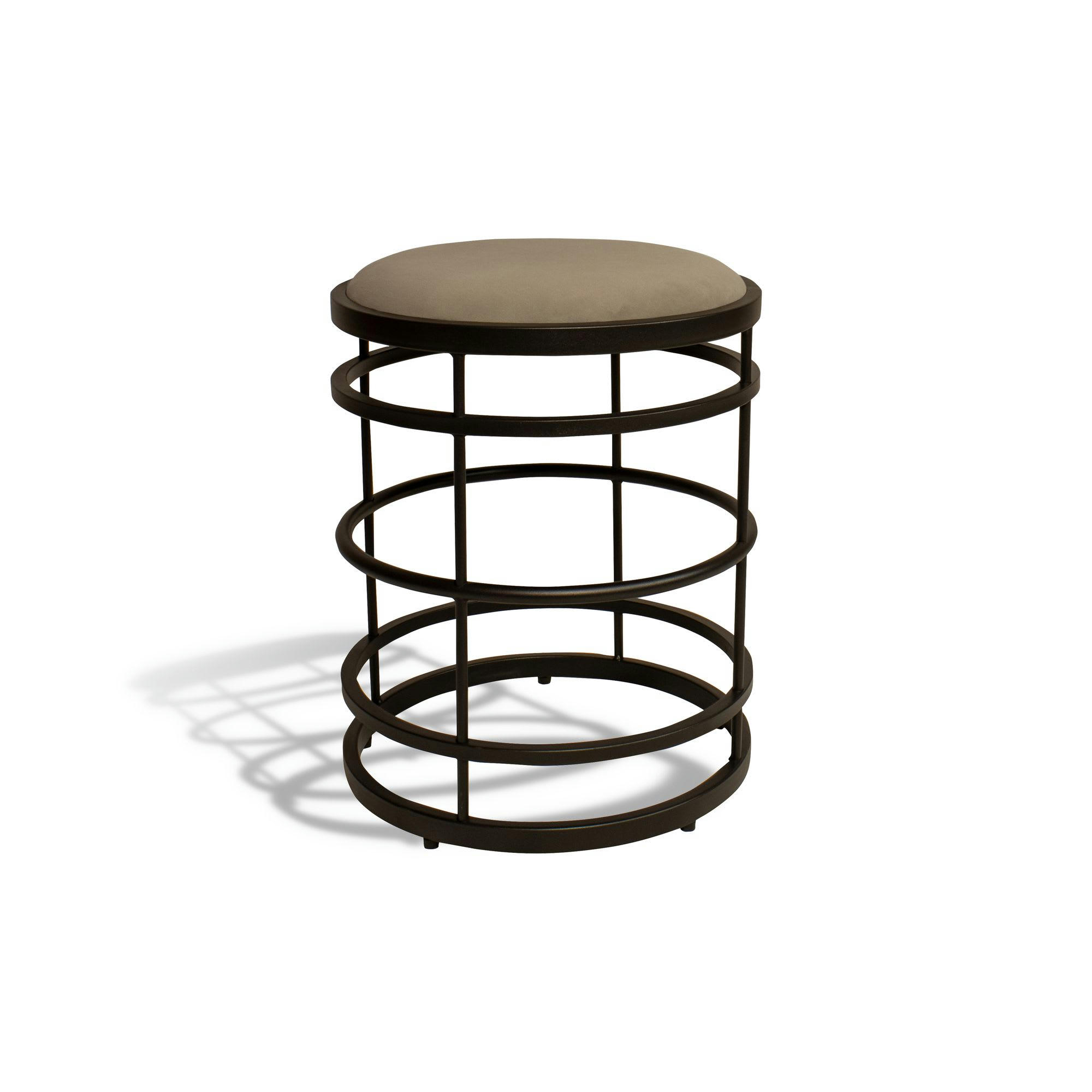 TOMMY - Tabouret en métal noir et assise en velours taupe