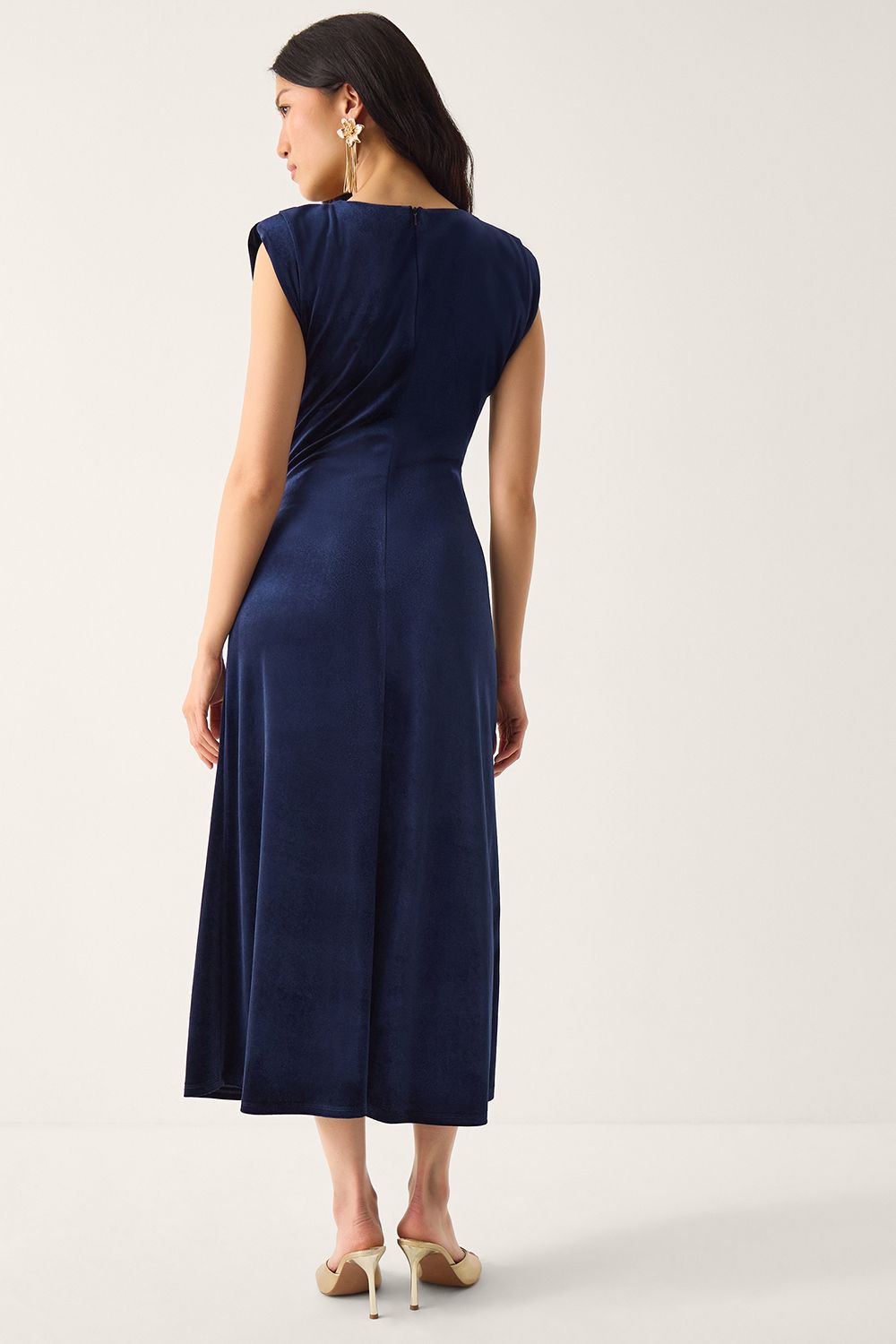 Monsoon Vana Velvet Sleeveless Midi Dress Blue