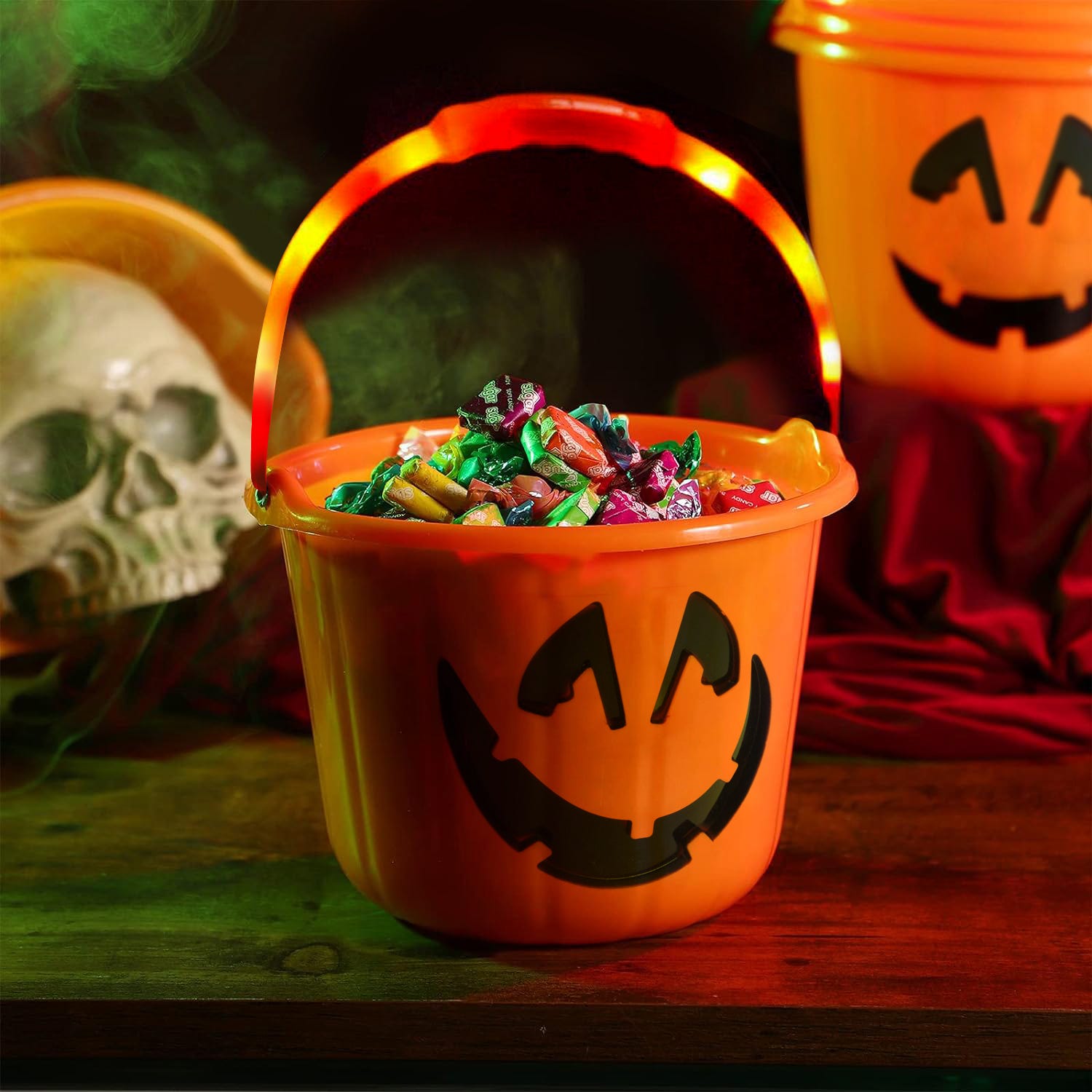 Secchiello zucca Halloween con LED 22x17 cm