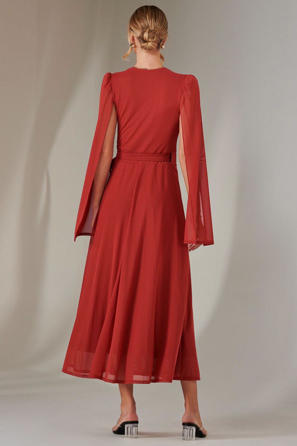 Jolie Moi Amira Cape Sleeve Wrapped Maxi Dress