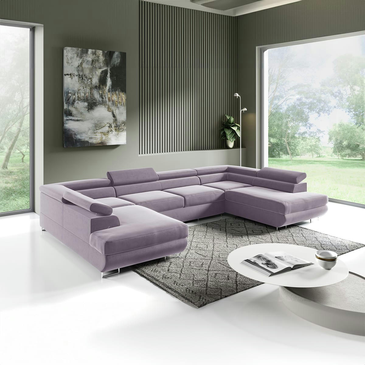 - Canapé en u 5 places convertible lavande