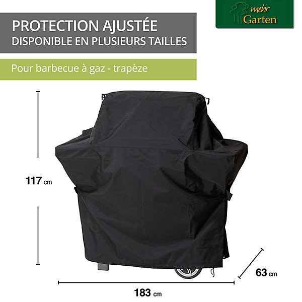 Mehr Garten - Housse pour barbecue à gaz Premium trapèze : 183 (L) x 63 (P) x 117 (H) cm I Housse pour barbecue à gaz imperméable