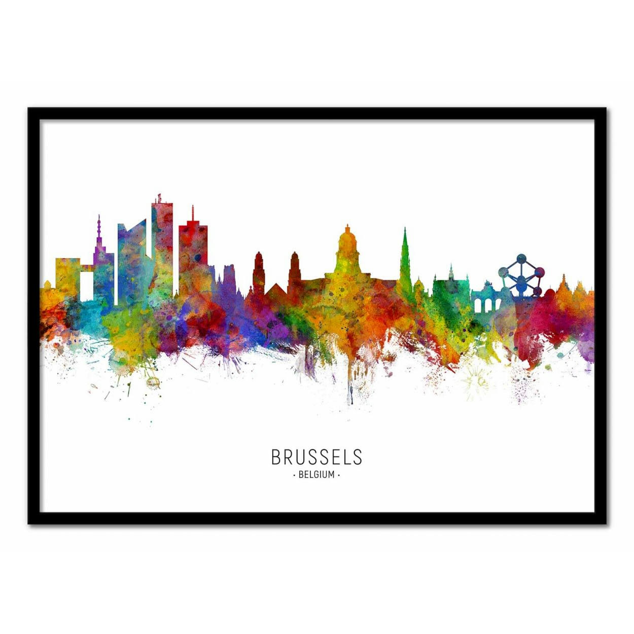 MICHAEL TOMPSETT - BRUSSELS BELGIUM SKYLINE (COLORED VERSION) -  Affiche d'art 30 x 40 cm