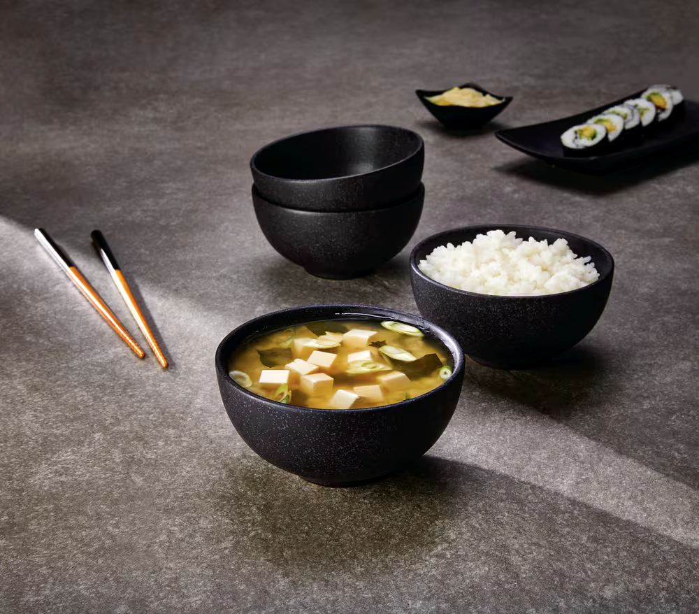 CANVAS Sushi Stoneware Rice Bowl Set, Dishwasher & Microwave Safe, 4-pc