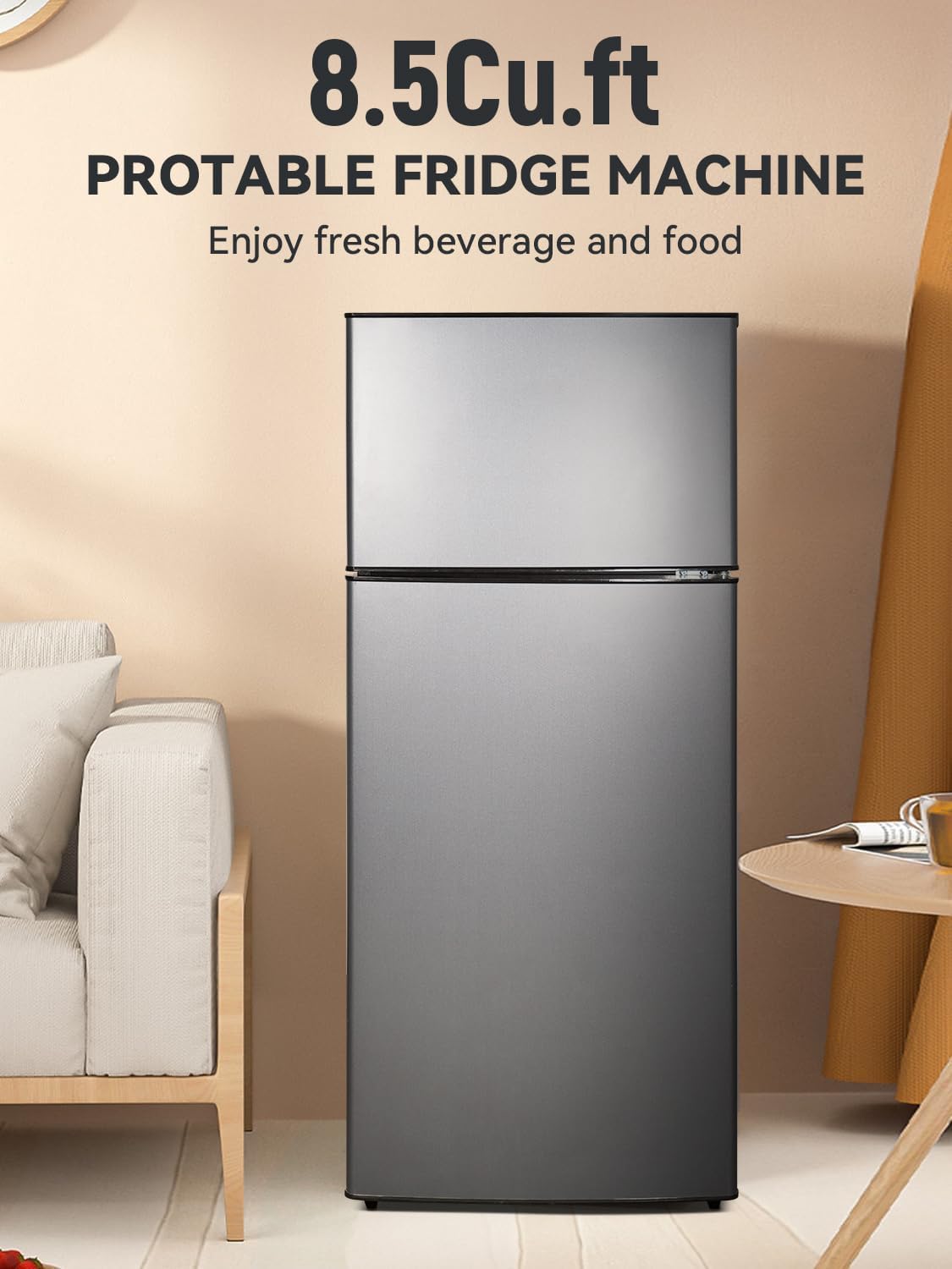 8.5 cu.ft Dual-Door Apartment Refrigerator with Freezer and Adjustable Thermostat - Slide-Out Glass Shelves for Dorms, Offices, RVs, and Homes