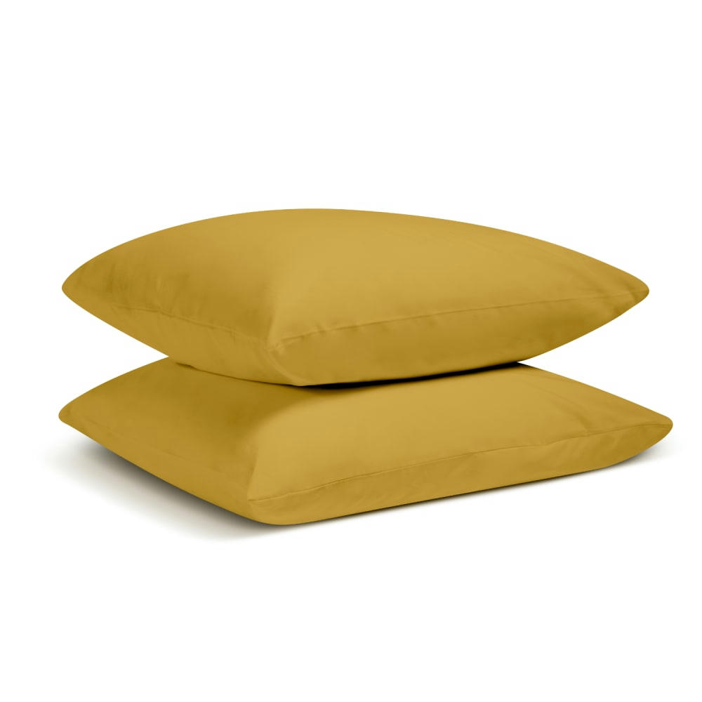 - Lot de 2 taies d'oreiller unies en percale de coton moutarde 50x75cm